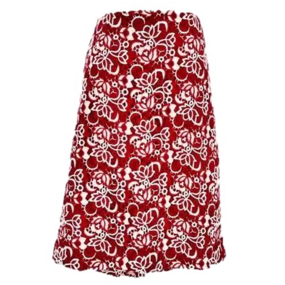 Talbots‎ Womens Skirt 12 Office Pencil Straight Lace Floral Overlay Red White